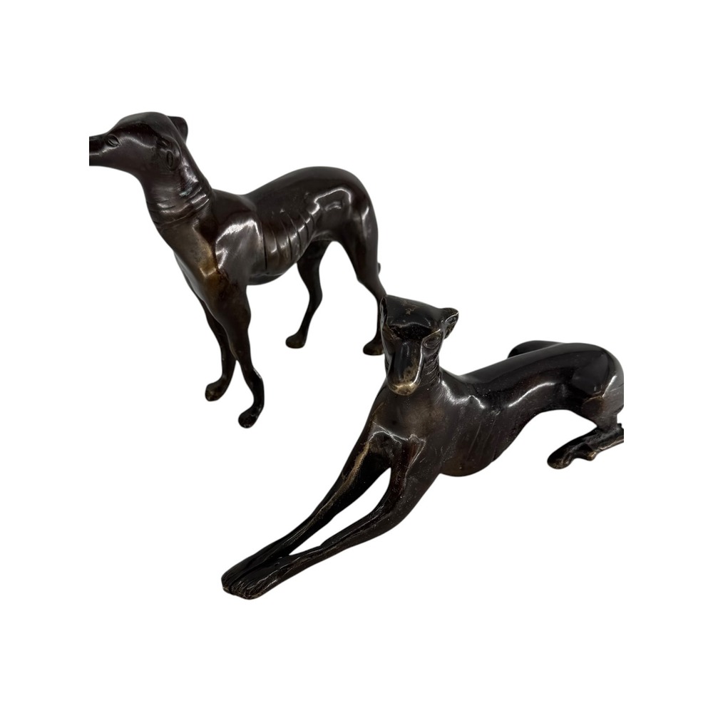 Vintage Brass Greyhound Whippet Dog Figurines Set of 2 Bronze Finish India